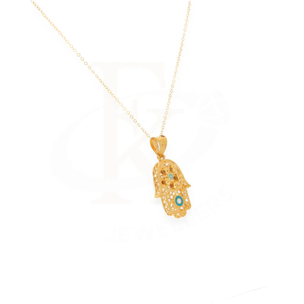 Gold Necklace (Chain With Turquoise Hamsa Hand Pendant) 21Kt - Fkjnkl21Km8046 Necklaces