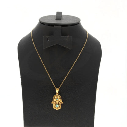 Gold Necklace (Chain With Turquoise Hamsa Hand Pendant) 21Kt - Fkjnkl21Km8046 Necklaces