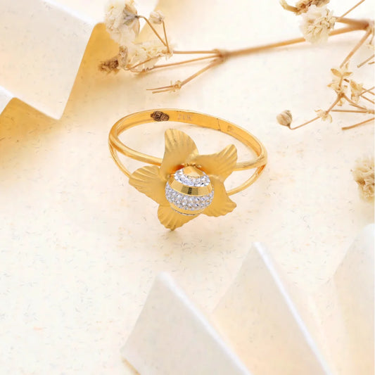 Gold Open Star Flower Ring 21Kt - Fkjrn21Km8504 Rings