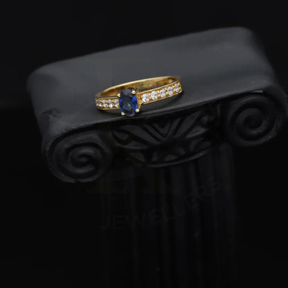 Solitaire Oval Blue Gold Ring 18Kt - Fkjrn18K7895 Rings