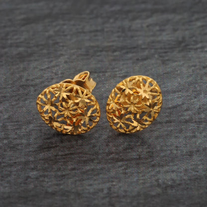 Gold Oval Shaped Earrings 21Kt - Fkjern21Km8490