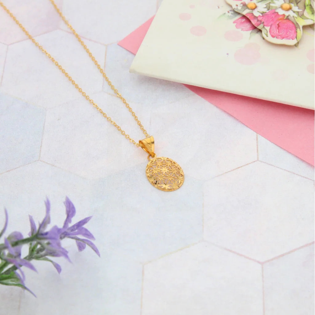 Gold Oval Shaped Pendant Set (Necklace Earrings And Ring) 21Kt - Fkjnklst21Km8050 Sets