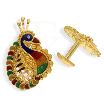 Gold Peacock Stud Earrings 22Kt - Fkjern22K3003