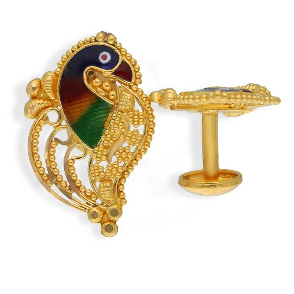 Gold Peacock Stud Earrings 22Kt - Fkjern22K3006