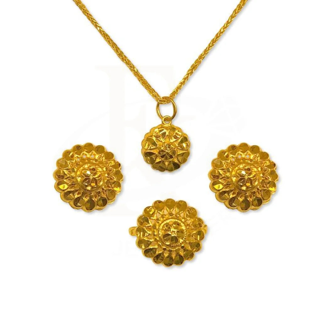 Gold Pendant Set (Necklace Earrings And Ring) 22Kt - Fkjnklst1747 Sets