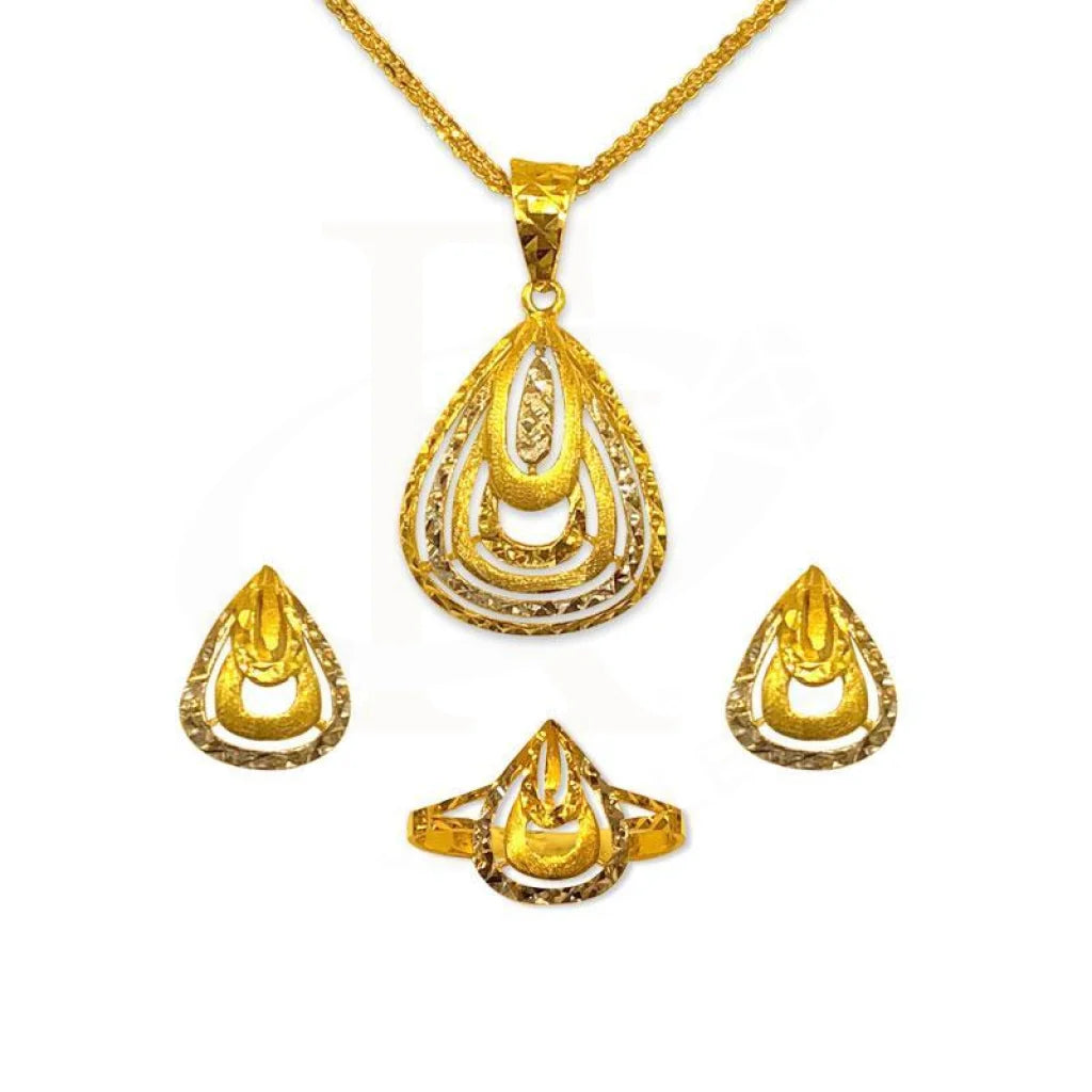 Gold Pendant Set (Necklace Earrings And Ring) 22Kt - Fkjnklst1753 Sets