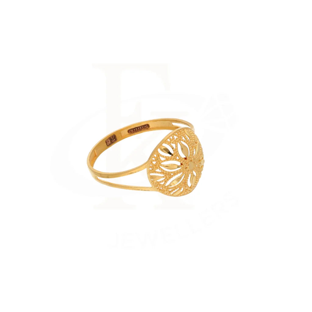 Gold Round Floral Design Ring 21Kt - Fkjrn21Km8548 Rings