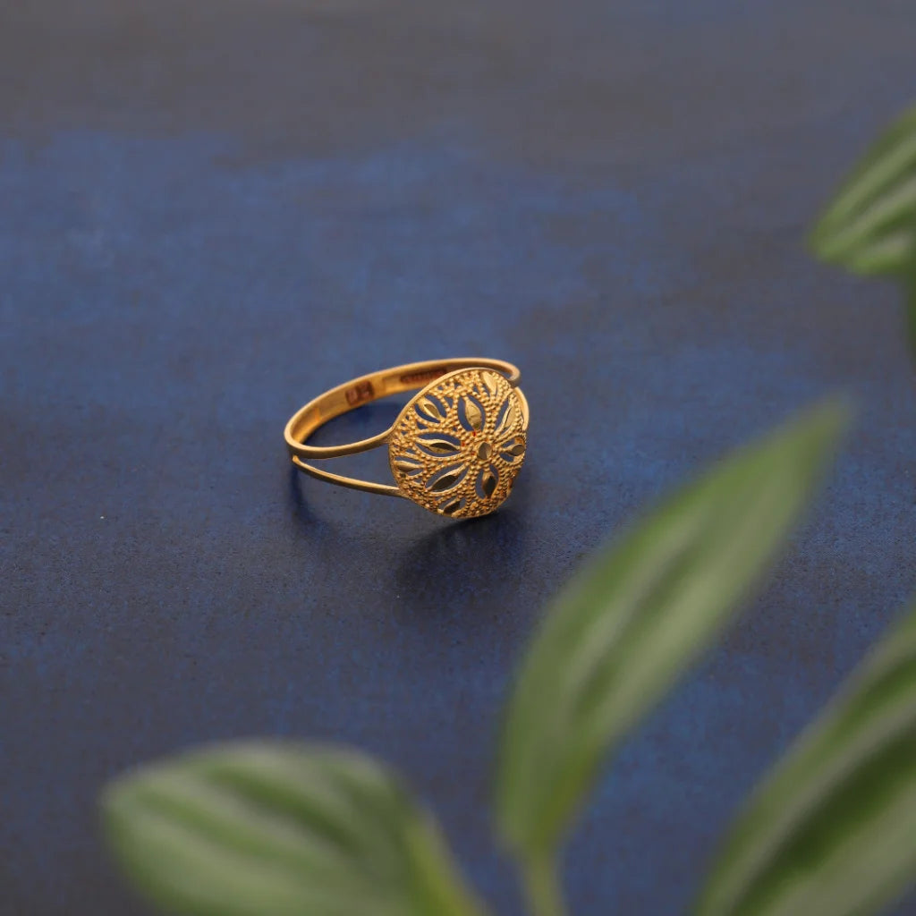 Gold Round Floral Design Ring 21Kt - Fkjrn21Km8548 Rings