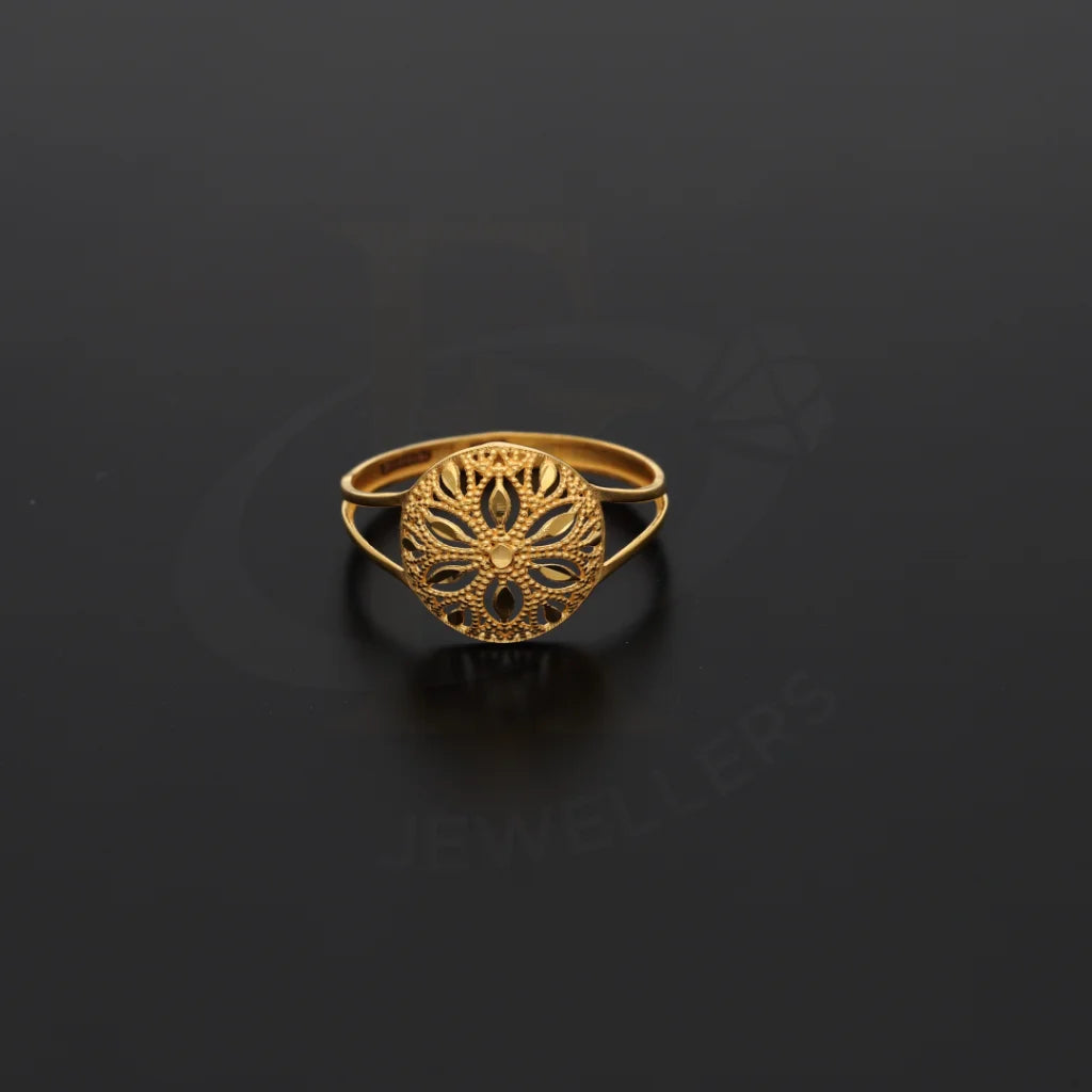 Gold Round Floral Design Ring 21Kt - Fkjrn21Km8548 Rings