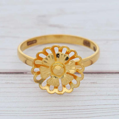 Gold Round Flower Shaped Ring 22Kt - Fkjrn22K3603 Rings