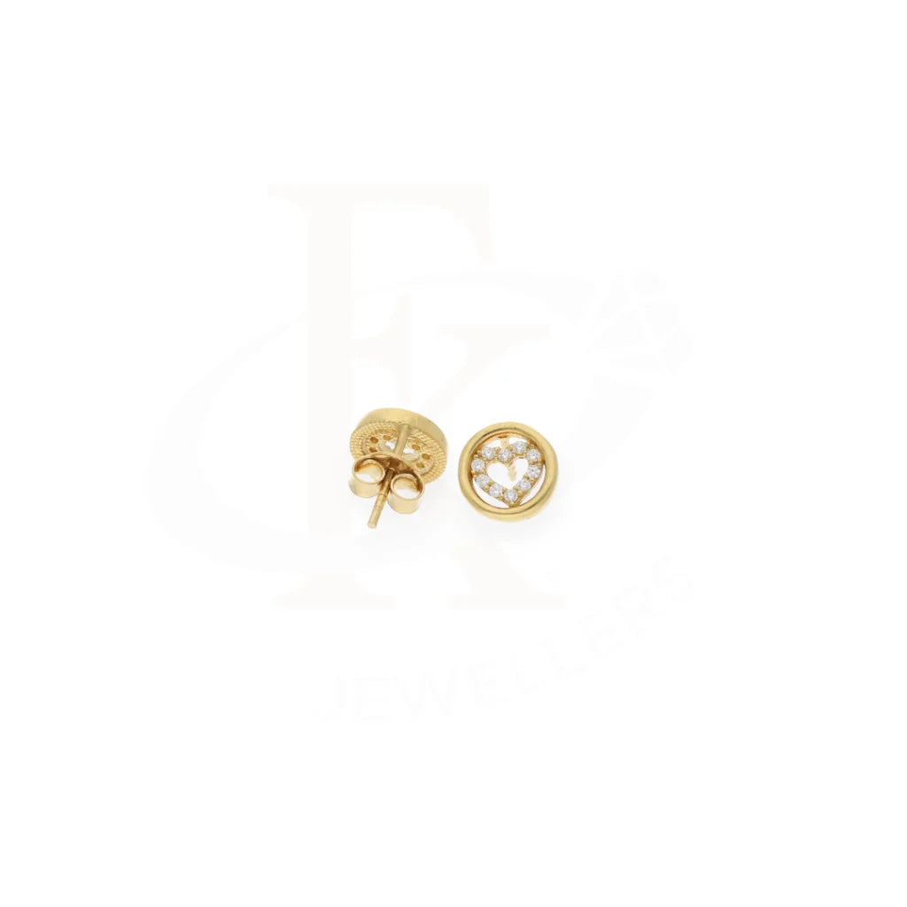 Gold Round Heart Shaped Stud Earrings 18Kt - Fkjern18K7830