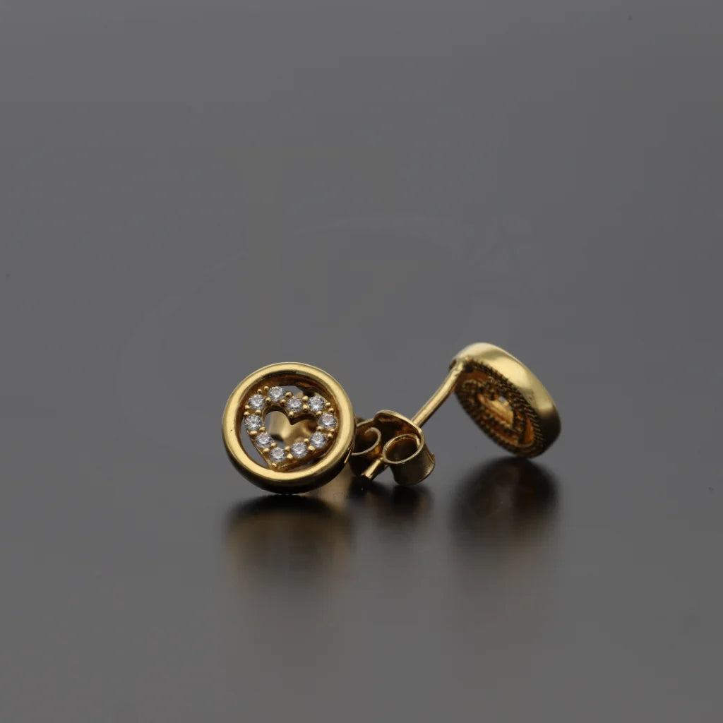 Gold Round Heart Shaped Stud Earrings 18Kt - Fkjern18K7830