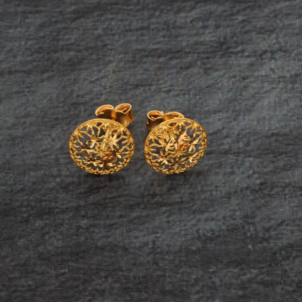 Gold Round Shaped Earrings 21Kt - Fkjern21Km8489