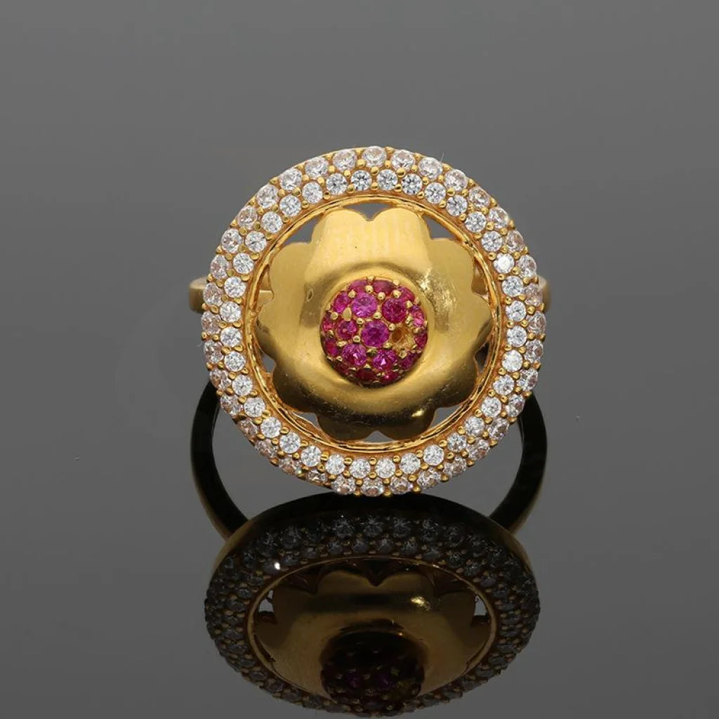 Gold Round Shaped Flower Ring 22Kt - Fkjrn22K2829 Rings