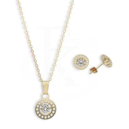 Gold Round Shaped Solitaire Pendant Set (Necklace And Earrings) 18Kt - Fkjnklst18K5575 Sets