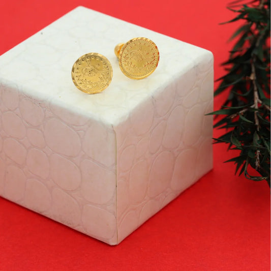 Gold Round Shaped Stud Earrings 21Kt - Fkjern21Km8625