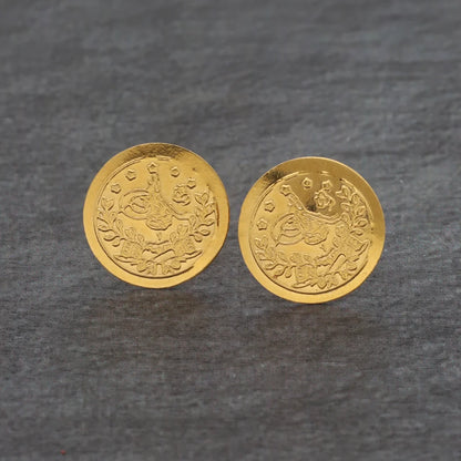 Gold Round Shaped Stud Earrings 21Kt - Fkjern21Km8629