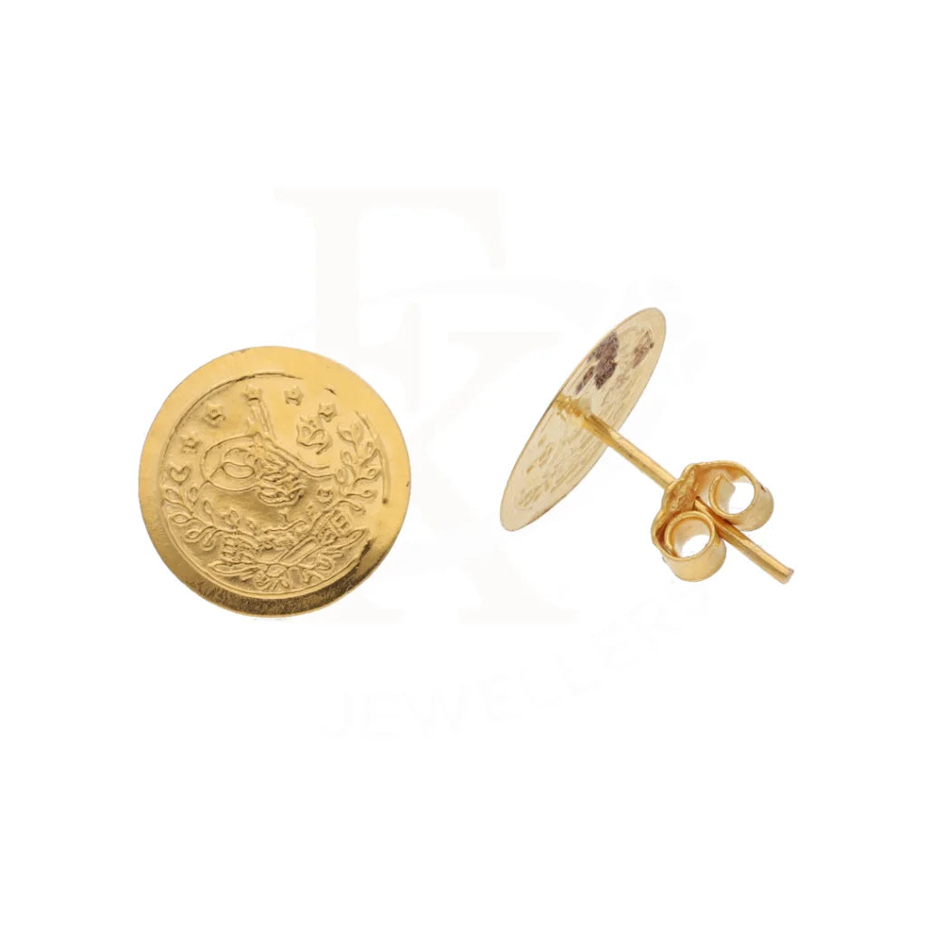 Gold Round Shaped Stud Earrings 21Kt - Fkjern21Km8629