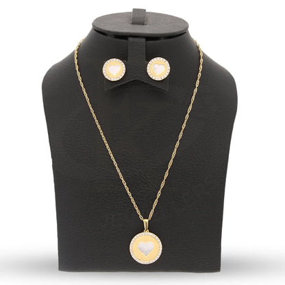 Gold Round Shaped With Heart Pendant Set (Necklace And Earrings) 18Kt - Fkjnklst18K5560 Sets