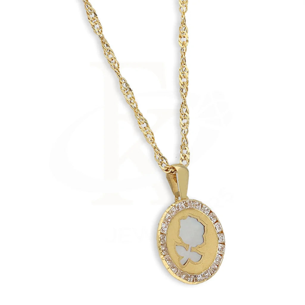 Gold Round Shaped With Rose Pendant Set (Necklace And Earrings) 18Kt - Fkjnklst18K5559 Sets