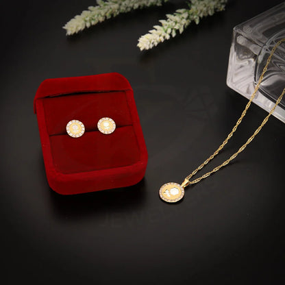 Gold Round Shaped With Rose Pendant Set (Necklace And Earrings) 18Kt - Fkjnklst18K5559 Sets