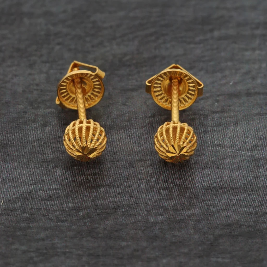 Gold Roundel Shaped Stud Earrings 21Kt - Fkjern21Km8624