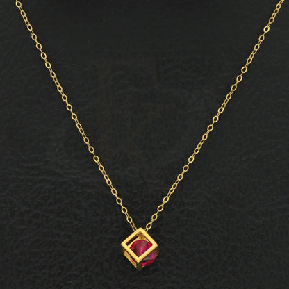 Gold Ruby Zirconia Cubical Shaped Necklace 21Kt - Fkjnkl21K2873 Necklaces