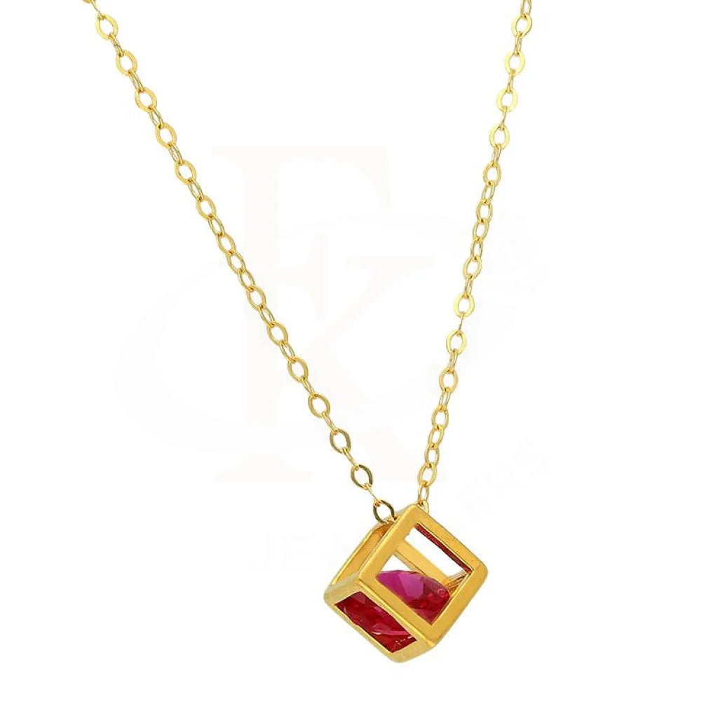 Gold Ruby Zirconia Cubical Shaped Necklace 21Kt - Fkjnkl21K2873 Necklaces