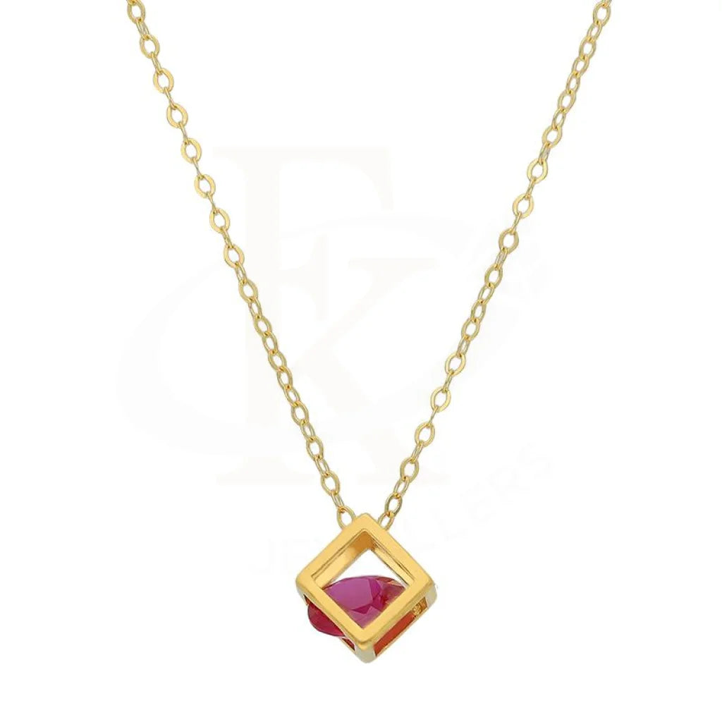 Gold Ruby Zirconia Cubical Shaped Necklace 21Kt - Fkjnkl21K2873 Necklaces