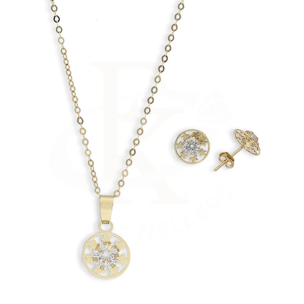 Gold Solitaire Pendant Set (Necklace And Earrings) 18Kt - Fkjnklst18K5576 Sets