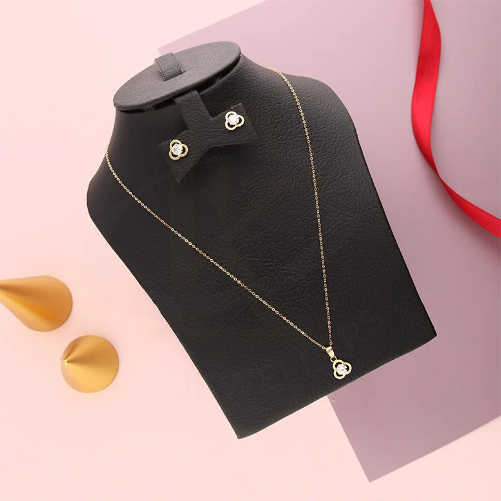 Gold Solitaire Pendant Set (Necklace And Earrings) 18Kt - Fkjnklst18K5582 Sets