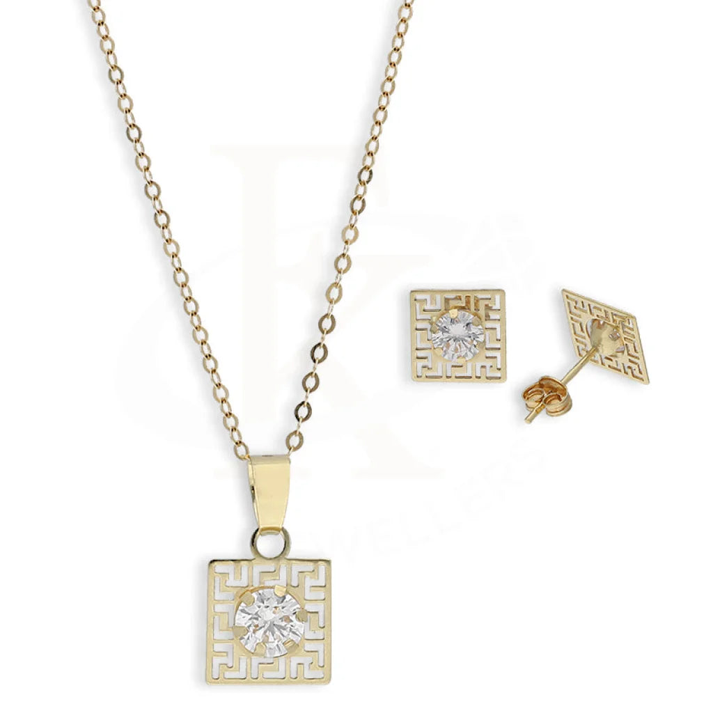 Gold Solitaire Pendant Set (Necklace And Earrings) 18Kt - Fkjnklst18K5584 Sets