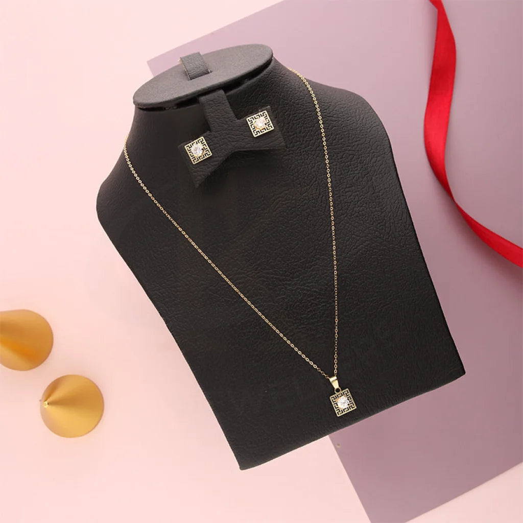 Gold Solitaire Pendant Set (Necklace And Earrings) 18Kt - Fkjnklst18K5584 Sets