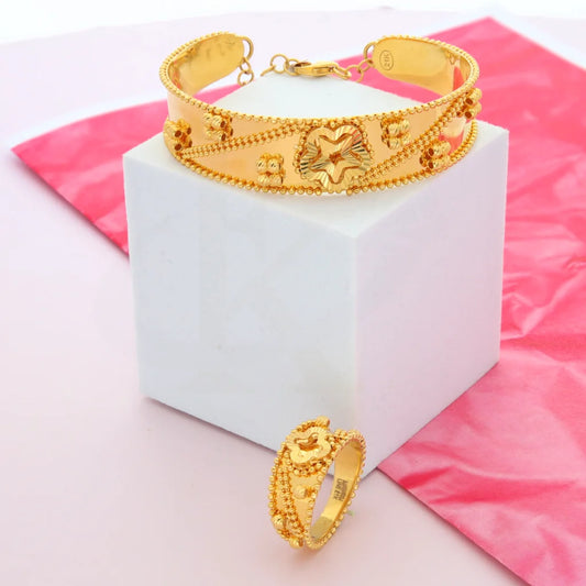 Gold Star Design Bangle Set (Bangle And Ring) 21Kt - Fkjset21Km8682 Pendant Sets