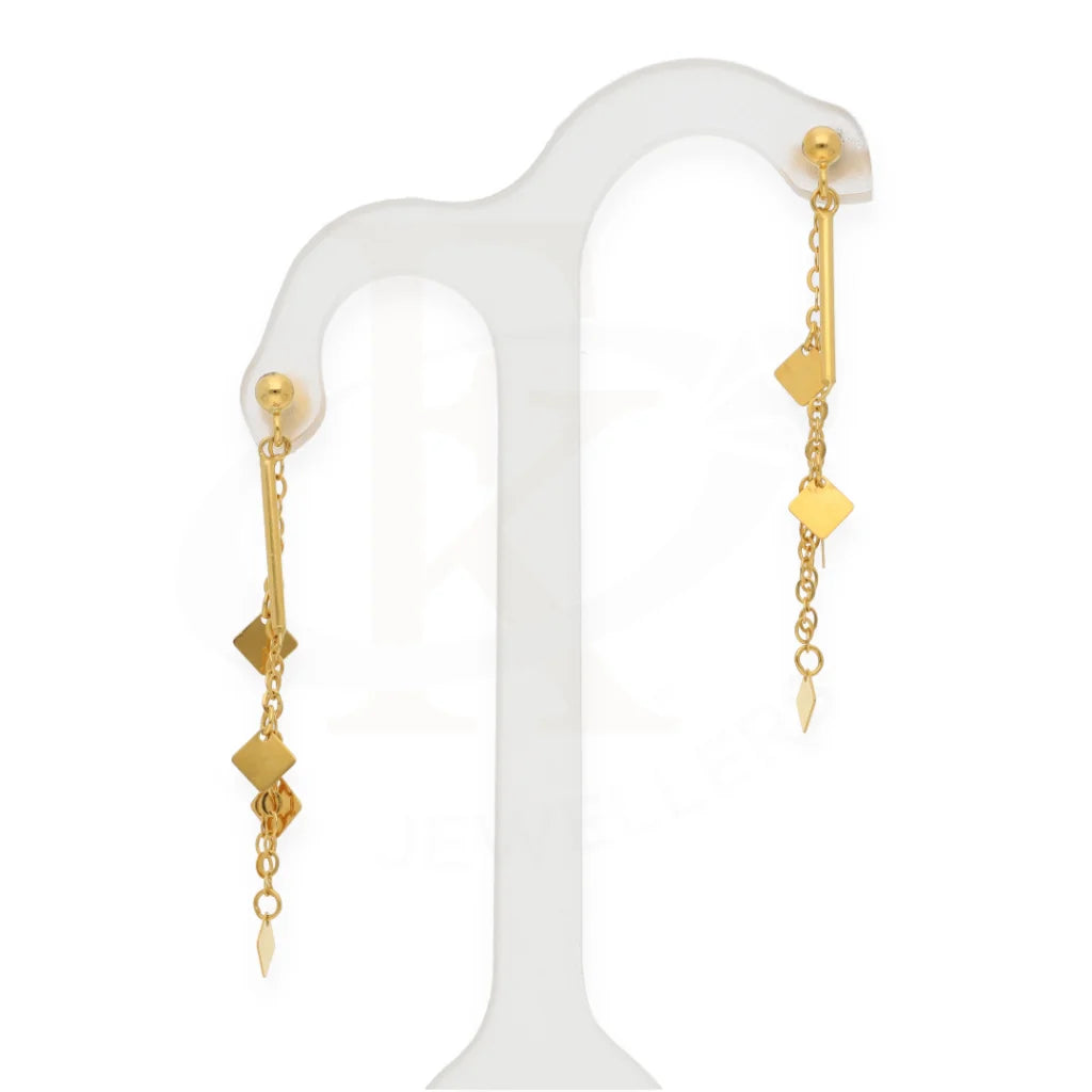 Gold Strand Square Drop Earrings 21Kt - Fkjern21K7990