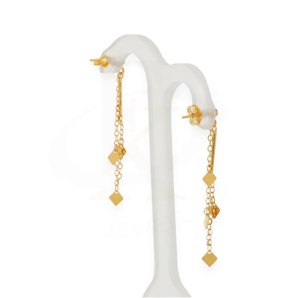 Gold Strand Square Drop Earrings 21Kt - Fkjern21K7990