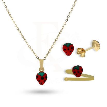 Gold Strawberry Baby Pendant Set (Necklace Earrings And Ring) 18Kt - Fkjnklst18K2428 Sets