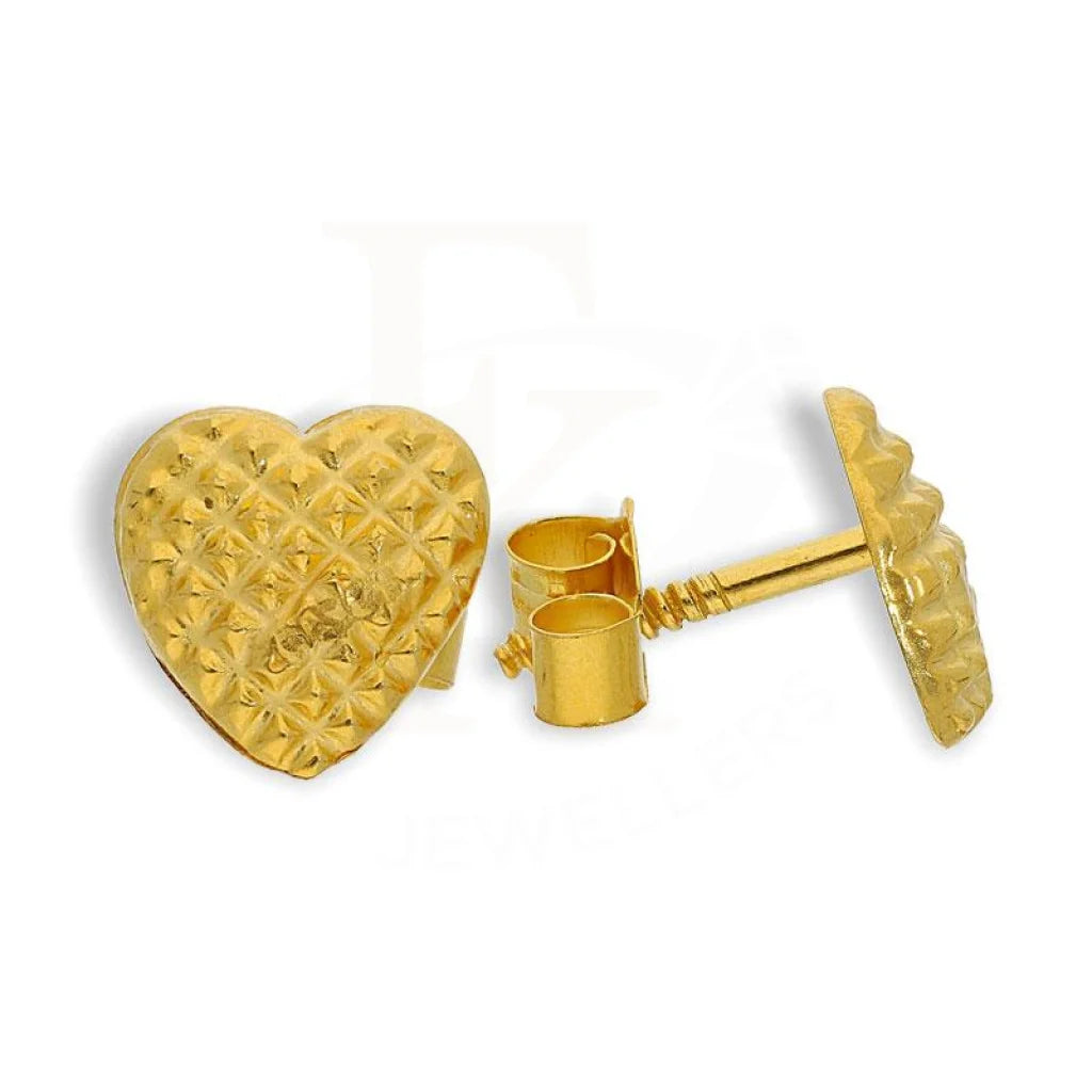 Gold Stud Heart Earrings 18Kt - Fkjern1415