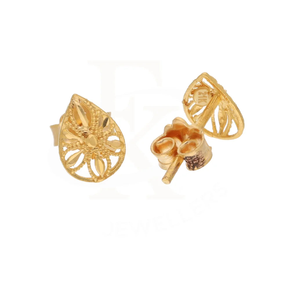 Gold Teardrop Shaped Stud Earrings 21Kt - Fkjern21Km8486