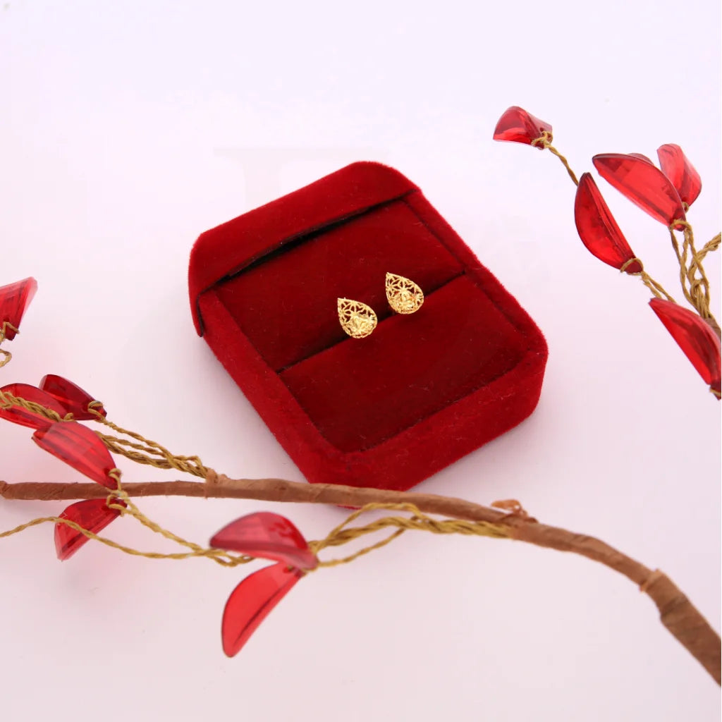 Gold Teardrop Shaped Stud Earrings 21Kt - Fkjern21Km8494