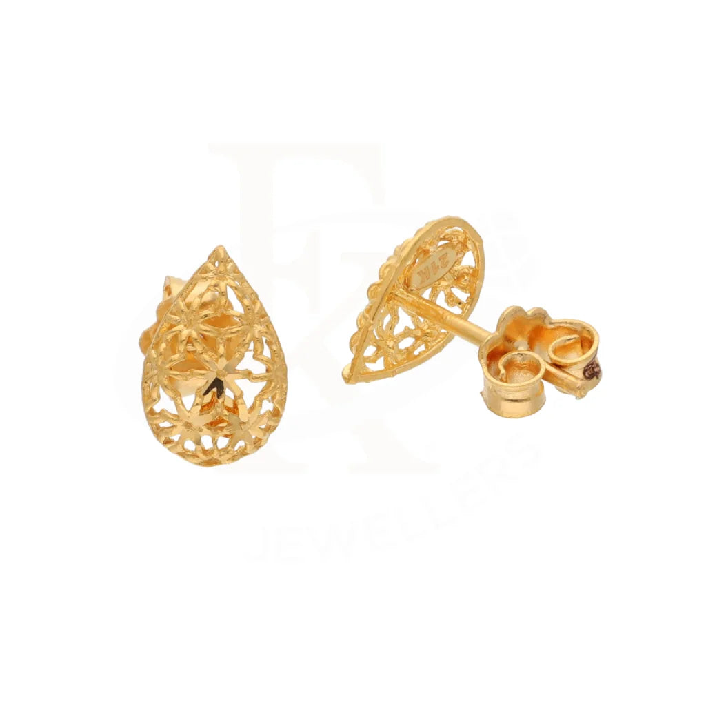 Gold Teardrop Shaped Stud Earrings 21Kt - Fkjern21Km8494