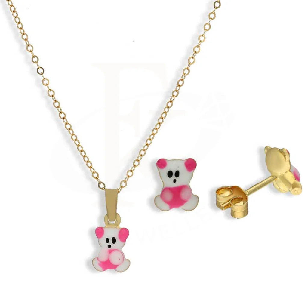 Gold Teddy Bear Baby Pendant Set (Necklace And Earrings) 18Kt - Fkjnklst18K2434 Sets