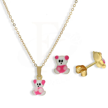 Gold Teddy Bear Baby Pendant Set (Necklace And Earrings) 18Kt - Fkjnklst18K2434 Sets