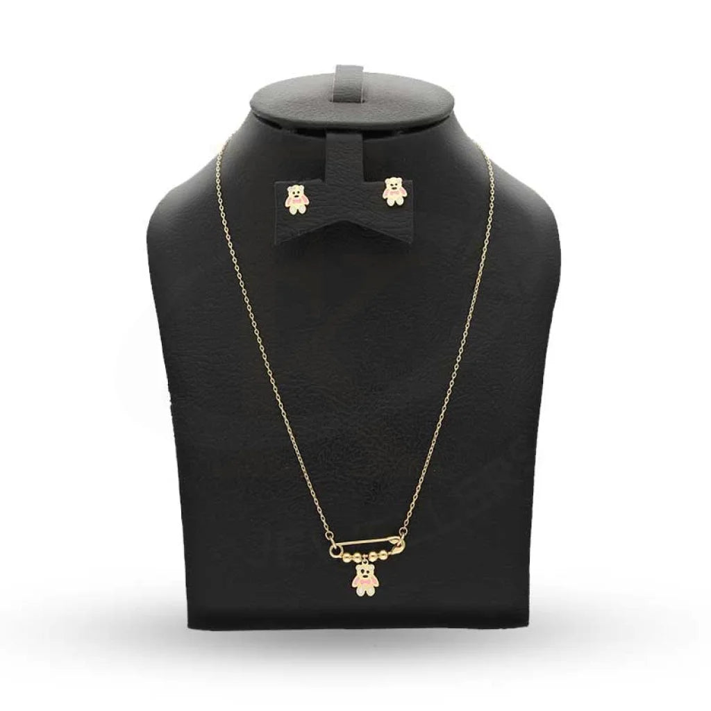 Gold Teddy Bear Pendant Set (Necklace And Earrings) 18Kt - Fkjnklst18K2424 Sets