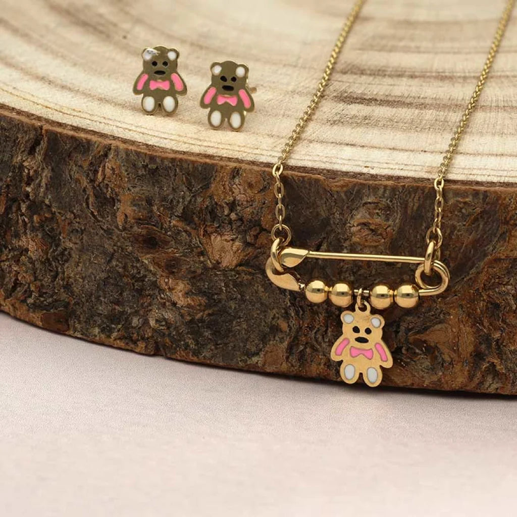 Gold Teddy Bear Pendant Set (Necklace And Earrings) 18Kt - Fkjnklst18K2424 Sets