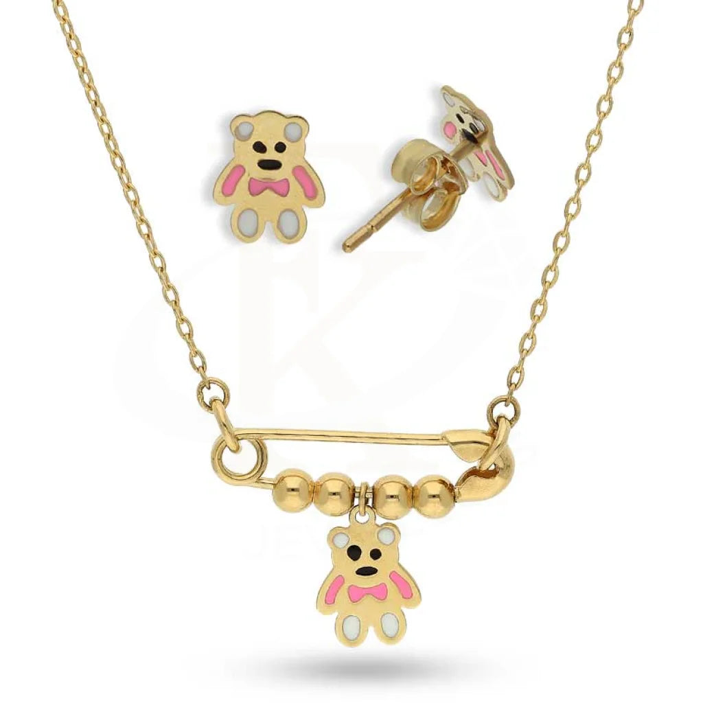 Gold Teddy Bear Pendant Set (Necklace And Earrings) 18Kt - Fkjnklst18K2424 Sets