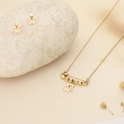 Gold Teddy Bear Pendant Set (Necklace And Earrings) 18Kt - Fkjnklst18K2424 Sets