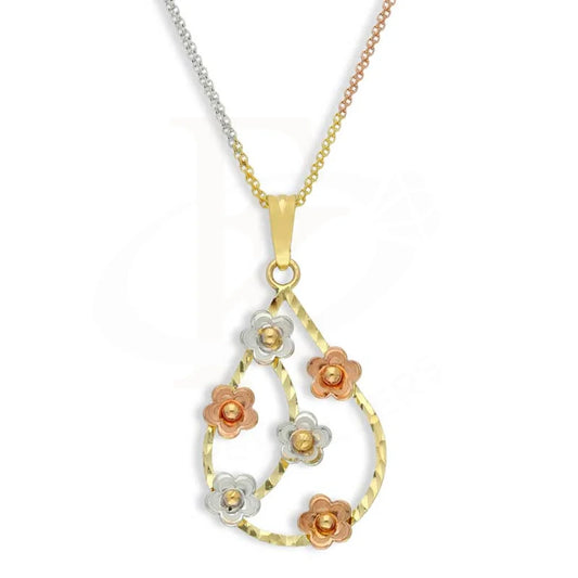 Gold Tri Tone Necklace (Chain With Pear Shaped Flower Pendant) 18Kt - Fkjnkl18K2817 Necklaces