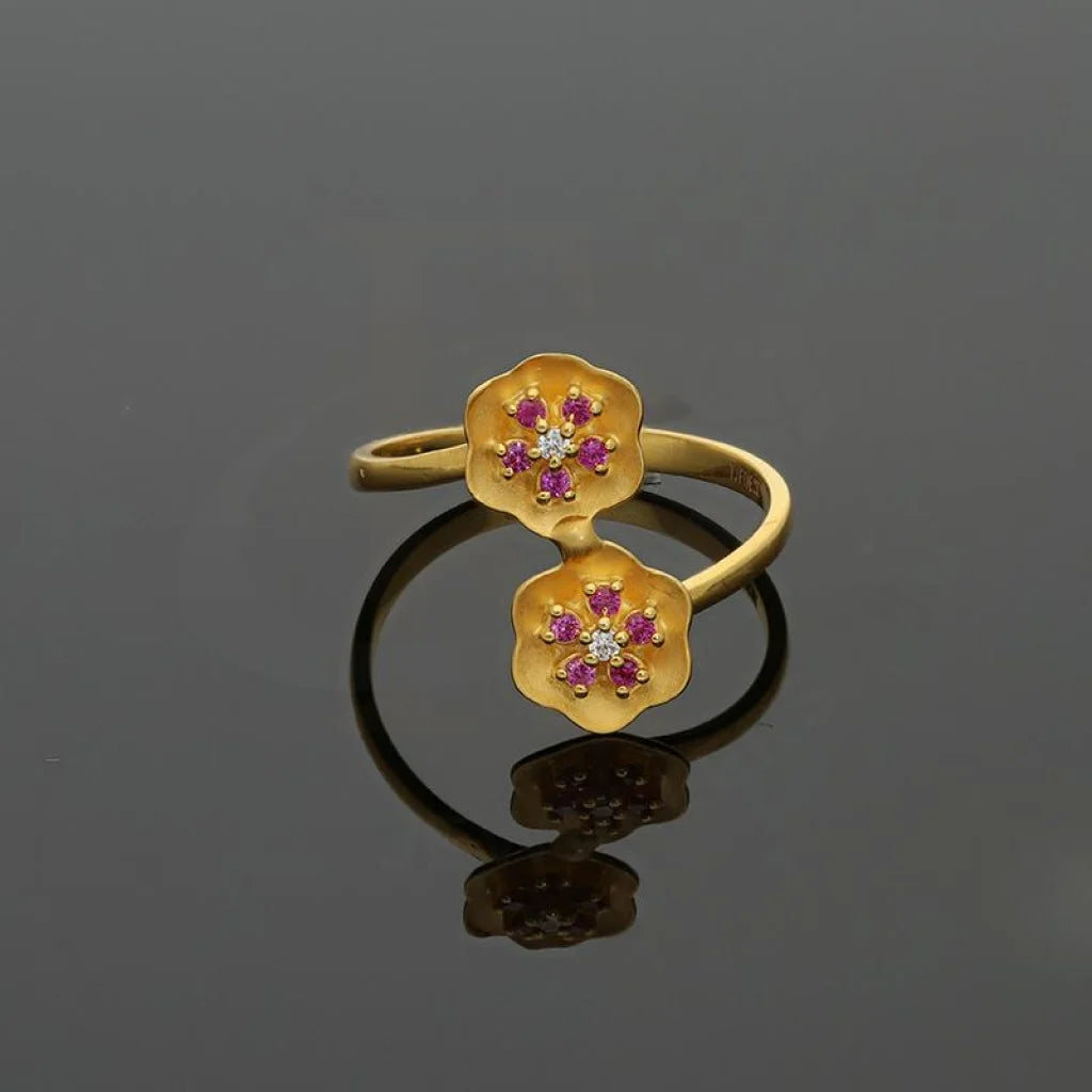 Gold Twin Flower Ring 22Kt - Fkjrn22K2820 Rings