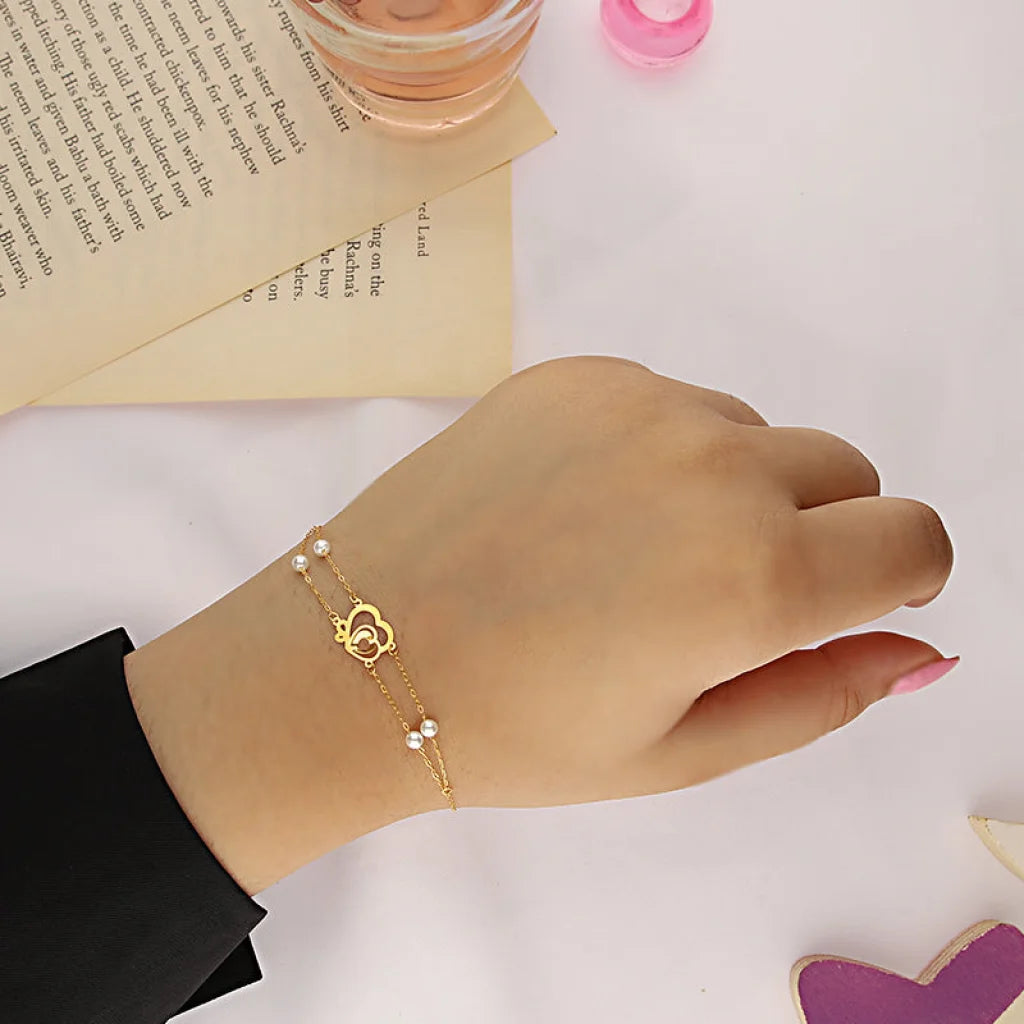 Gold Twin Hearts Bracelet 21Kt - Fkjbrl21Km5395 Bracelets